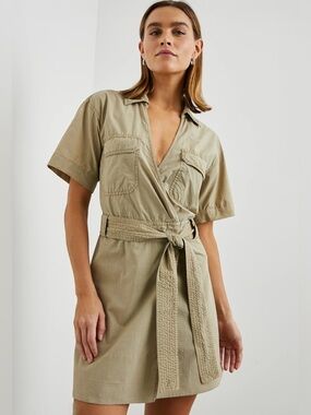 Rails Natalie Cotton Poplin Wrap Dress | Size Medium | Khaki/Natural | NWT